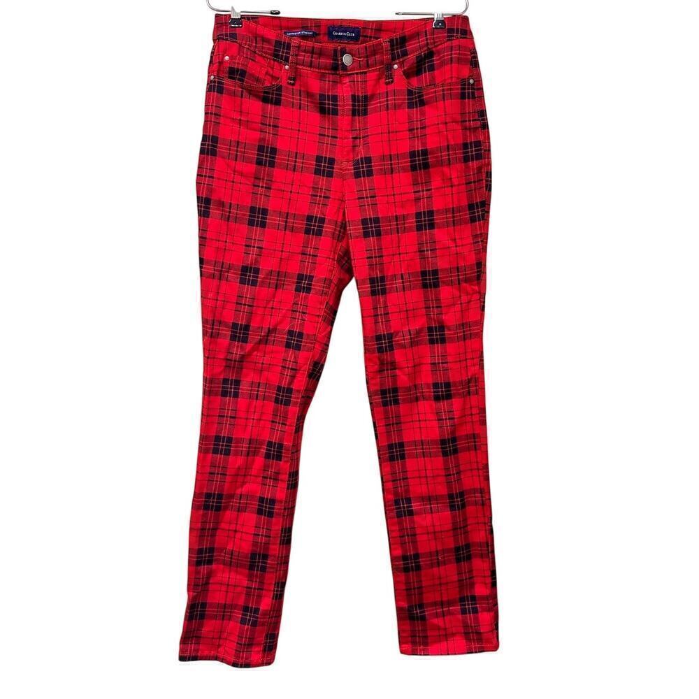 Size 10 Red Black Lexington Straight Ankle Pants Plaid Workwear Holiday Clueless